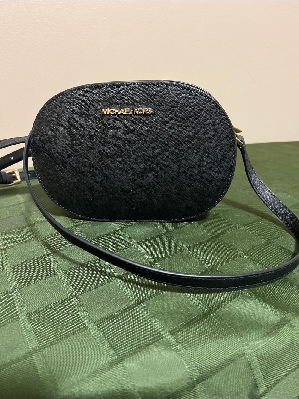 Michael Kors Black Saffiano Leather Oval Crossbody Bag